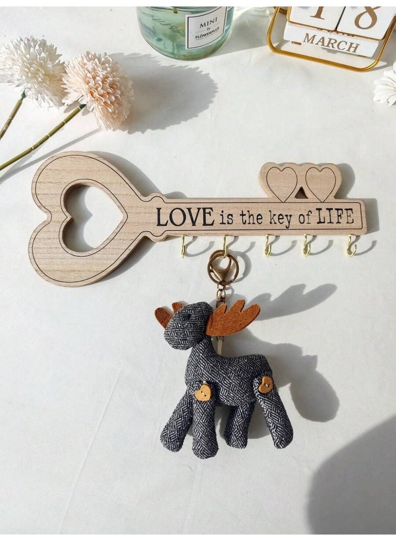 1 Brown Love Is the Key of Life Wall Key Holder – Wooden Key-Shaped Wall Decor with Hooks – Rustic Home Entryway Key Rack – Romantic House Organizer - Image 1